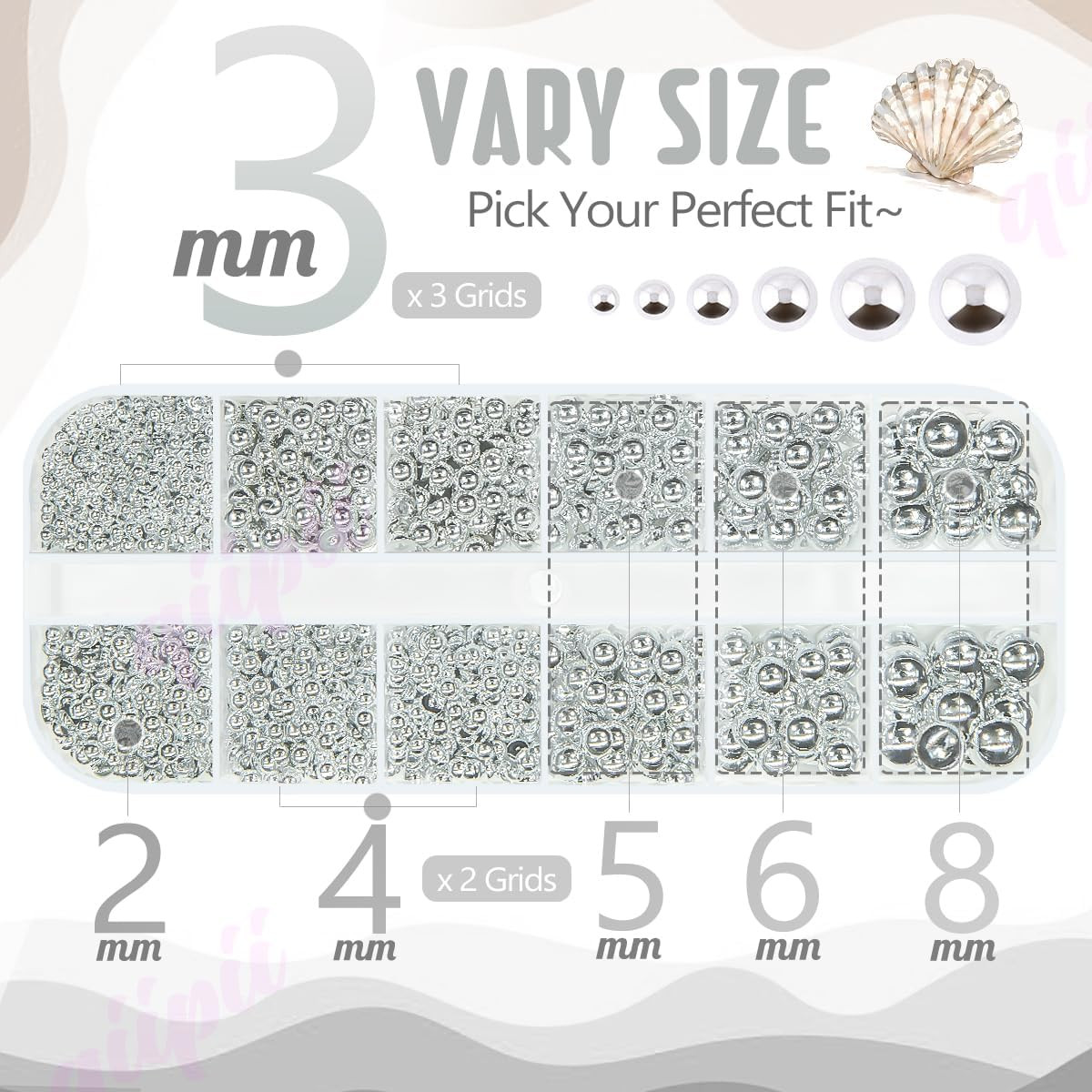 2Mm-8Mm ﻿Silver Flatback Pearls Nail Charms and Gems Half round Beads W Pickup P