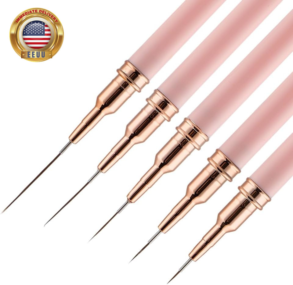 Metallic Nail Art Pens 5Pcs Pink Liner Brushes Set UV Gel Polish Painting Art De