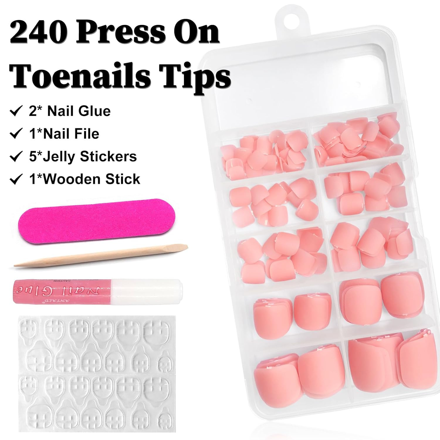 Short Press on Toenails, 240Pcs Nude Pink Square Fake Toenails Full Cover Matte