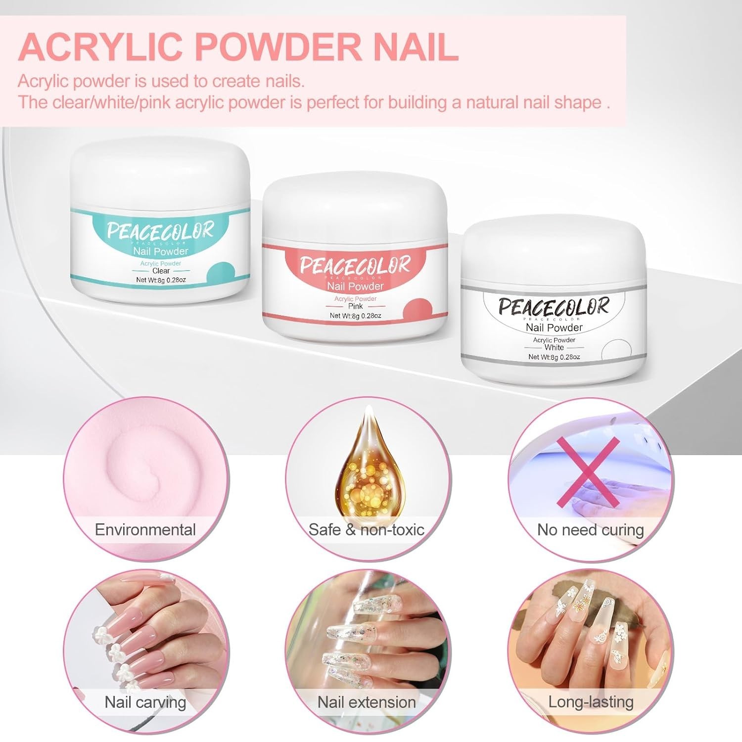 Acrylic Nail Kit for Beginners with Clear/White/Pink Acrylic Powder Set