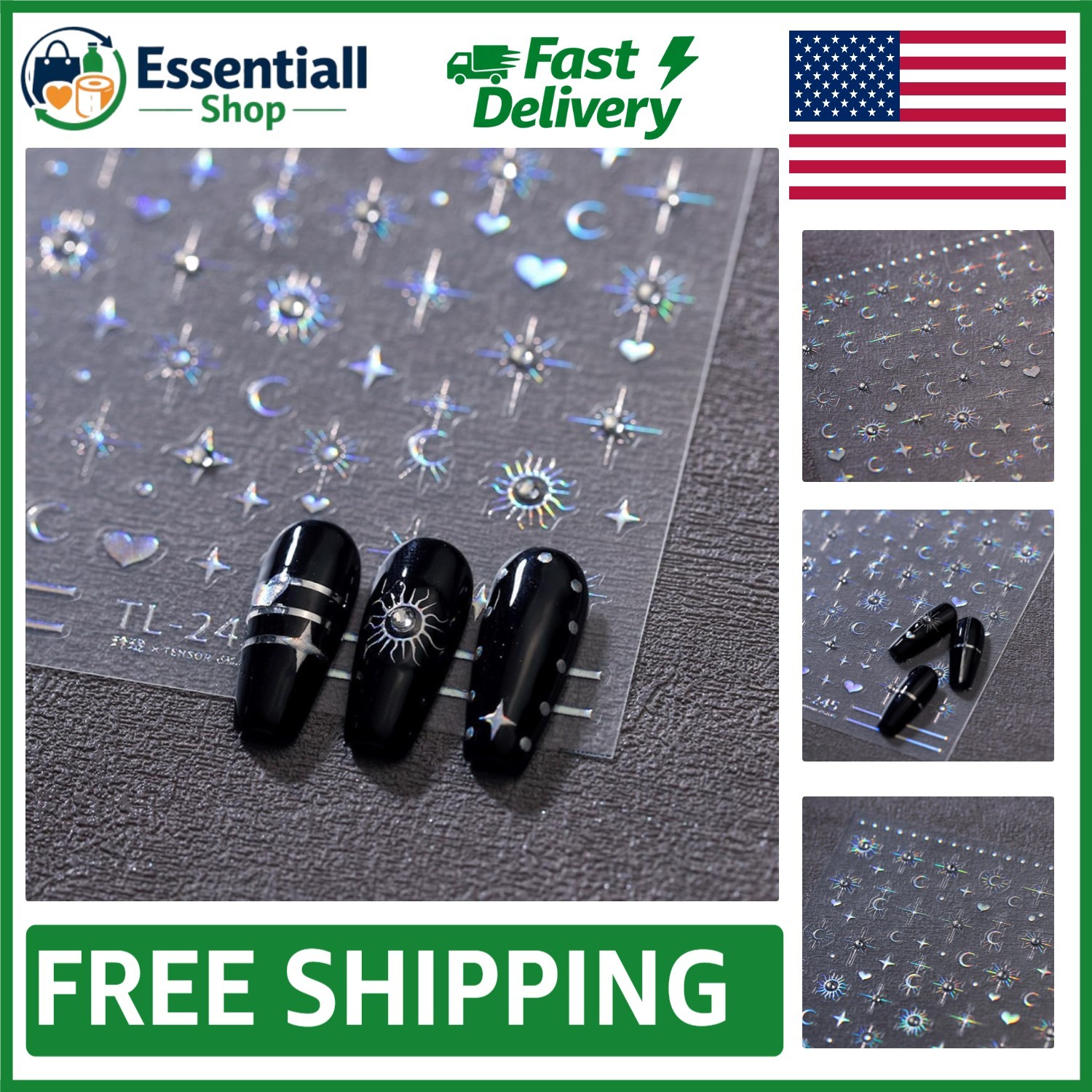 Self-Adhesive 5D Nail Stickers – Durable Rhinestone Designs for Women & Girls