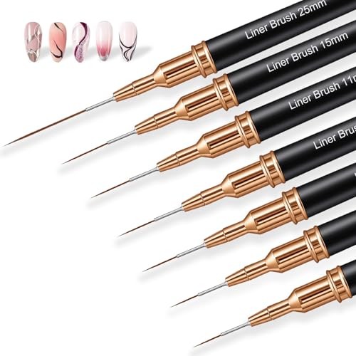 7PCS Metallic Nail Art Brushes Set, 7/9/11/15/25mm Liner Brush For Nails Gel,