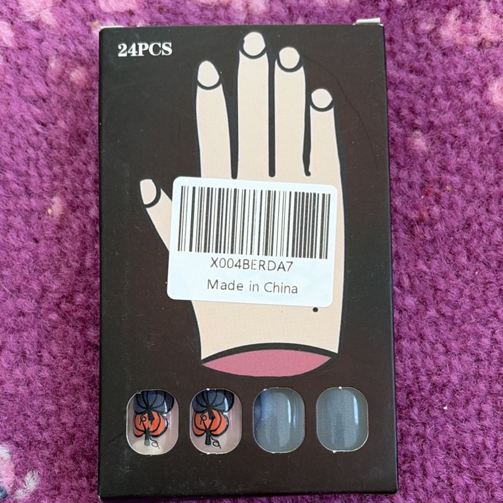 24PCS Blue Peach Fruit Theme Square Artificial Nails with Box