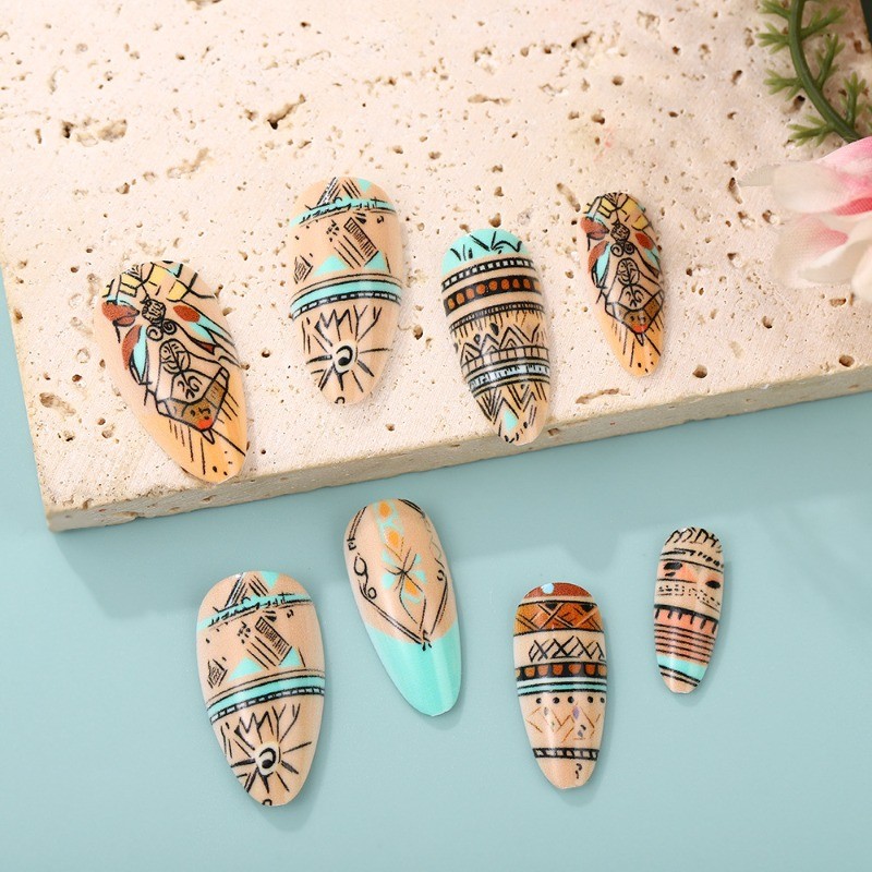 48PCS Fashionable Geometric Pattern Detachable Reusable Fake Nail Art