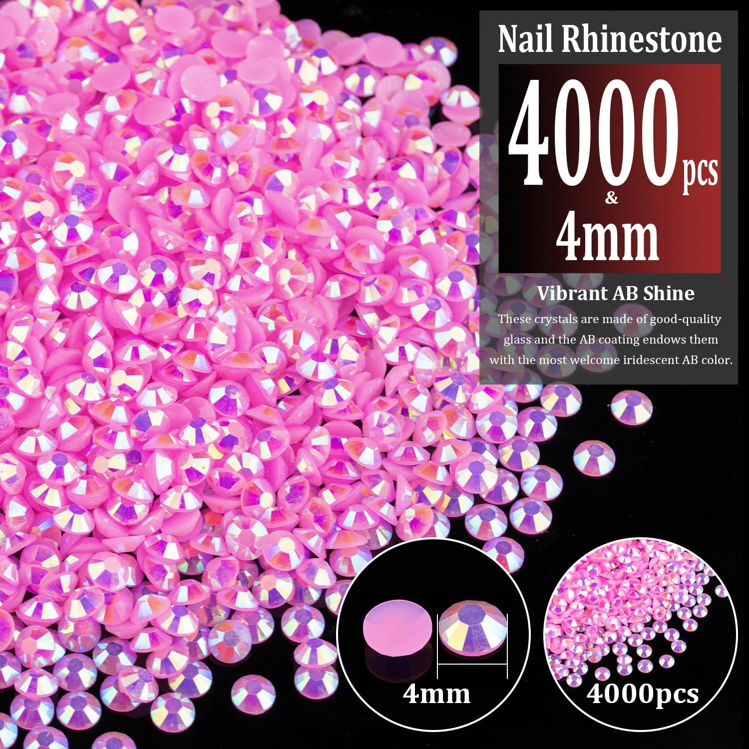 4000pcs 4mm Resin Rhinestones Bulk, Pink AB Flatback Round Jelly Rhinestones …