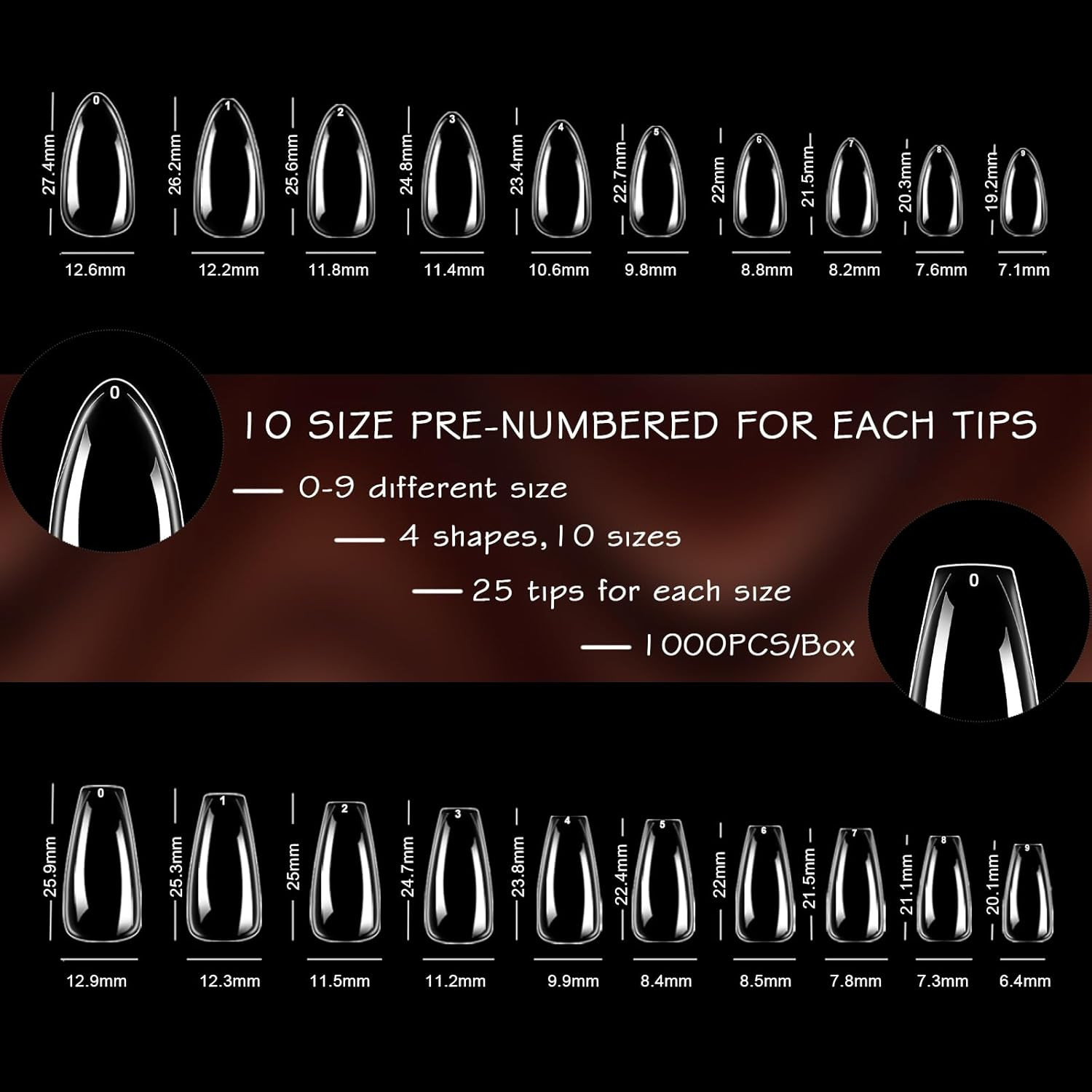 1000PCS Nail Tips Clear False Nails Full Cover for Acrylic Nails Kit 10 Sizes 4