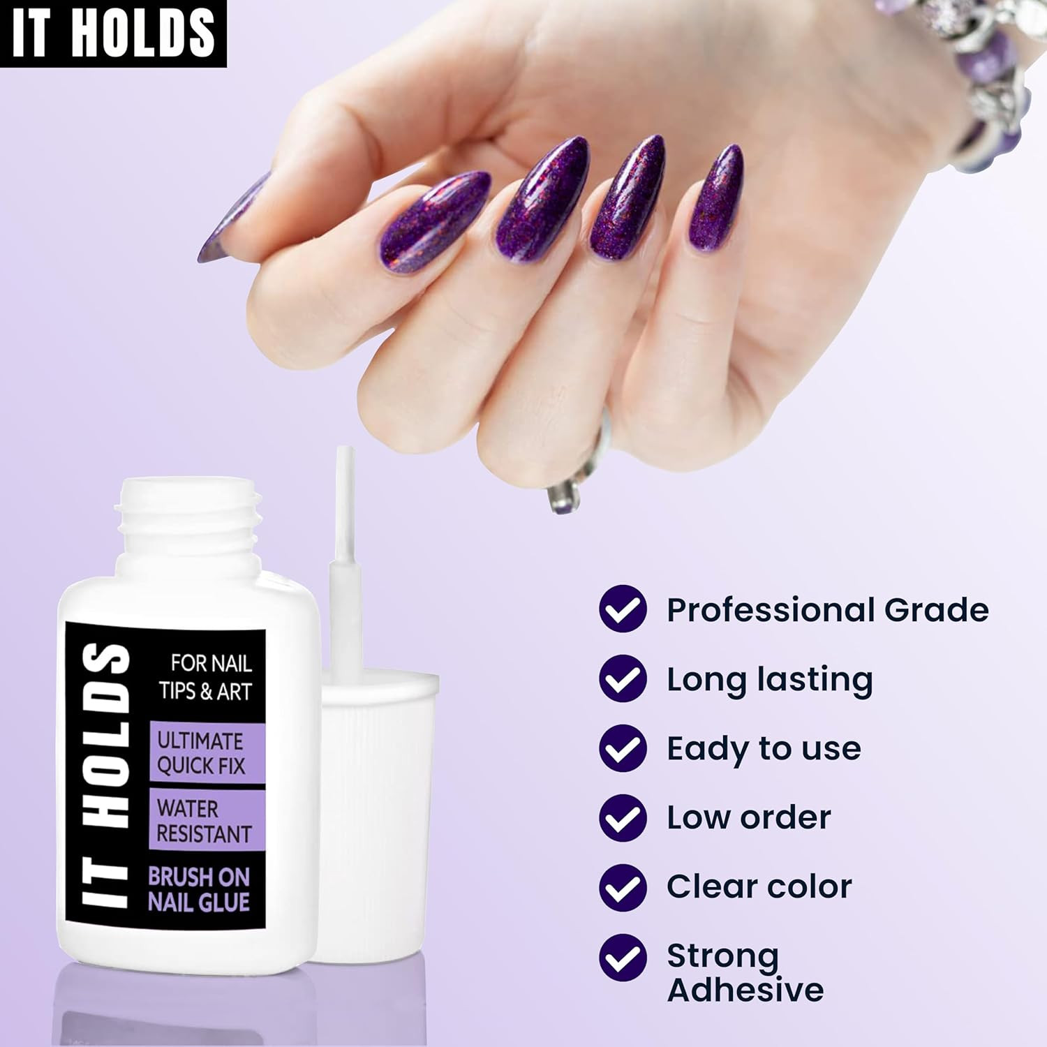 Brush on Nail Glue for Press on Nails, Extra Strong for Acrylic, Waterproof for