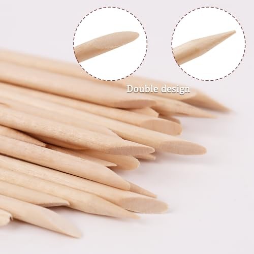 300 Pcs 4.5 Inch Orange Wooden Cuticle Pusher Sticks, Double-Sided