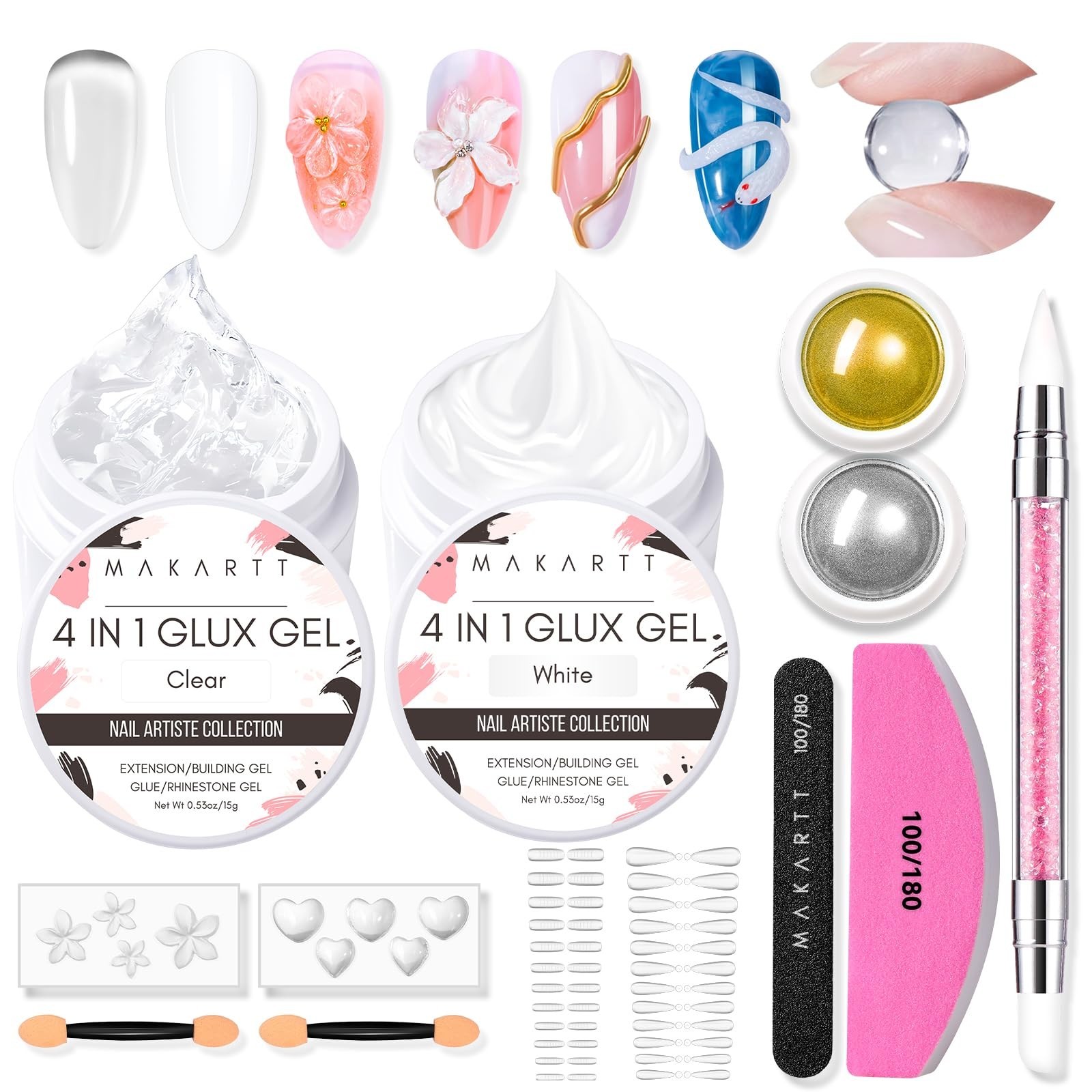 3D Gel Nail Art Starter Kit – Clear & White Sculpting Gel, Non-Sticky Molding Gl
