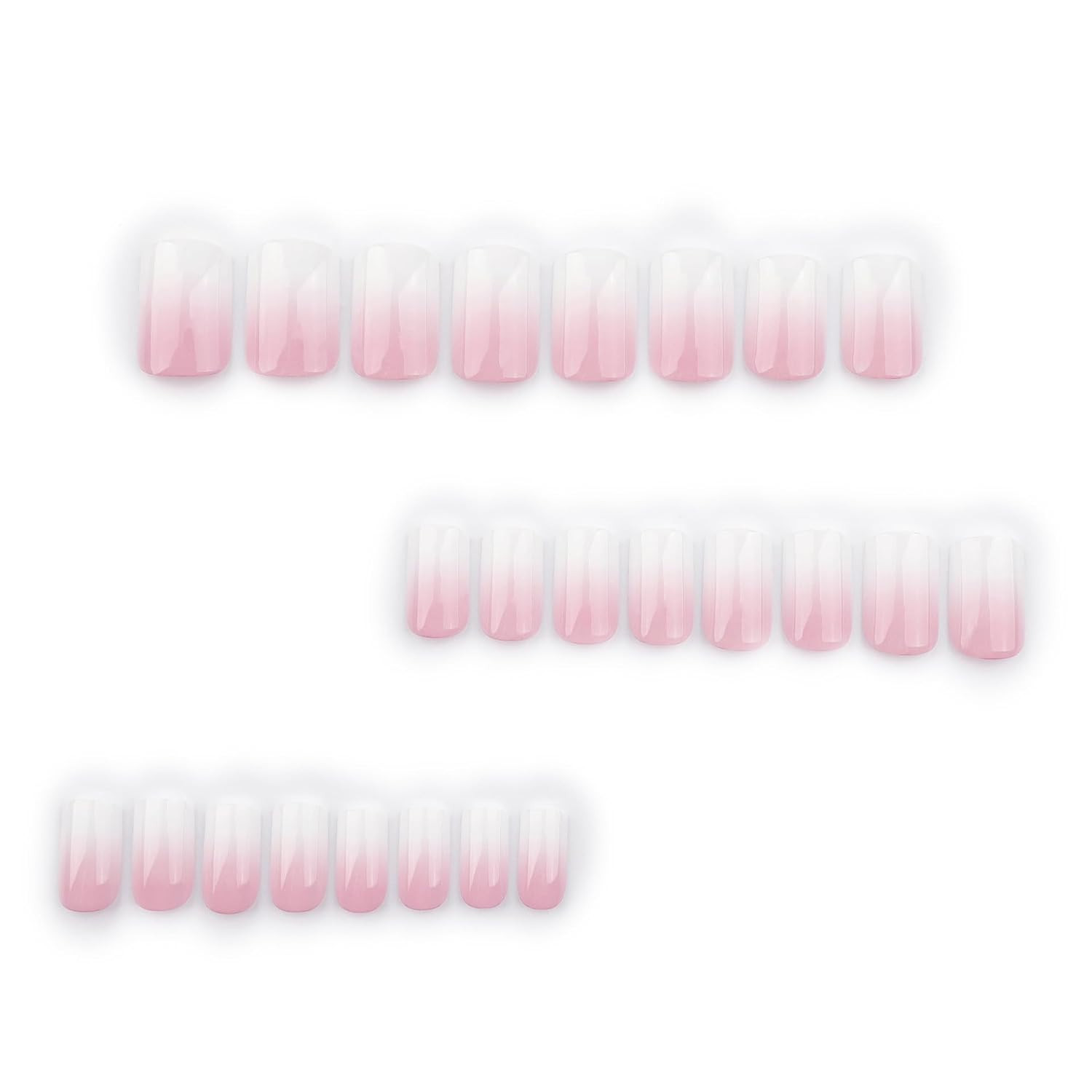 24Pcs Ombre Press on Nails Medium Square Acrylic Fake Nails Pink White Gradation