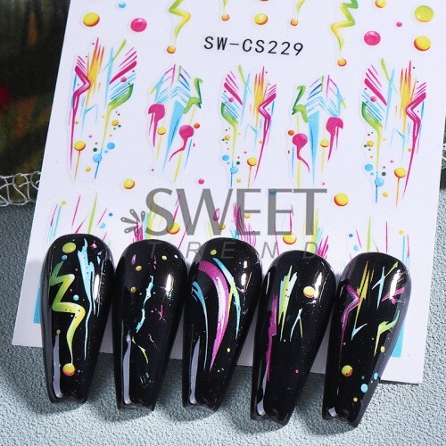 2 Sheets Abstract Graffiti Lightning Bolt Star French Nail Art Stickers NH28