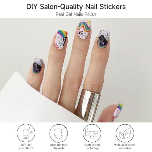 Semi Cured Gel Nail Strips | 28 pcs Gel Nail Strips Work with Any UV Iridescent