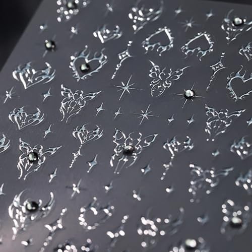 Silver Star Nail Art Stickers 5D Self Adhesive Heart Silver Butterfly Star
