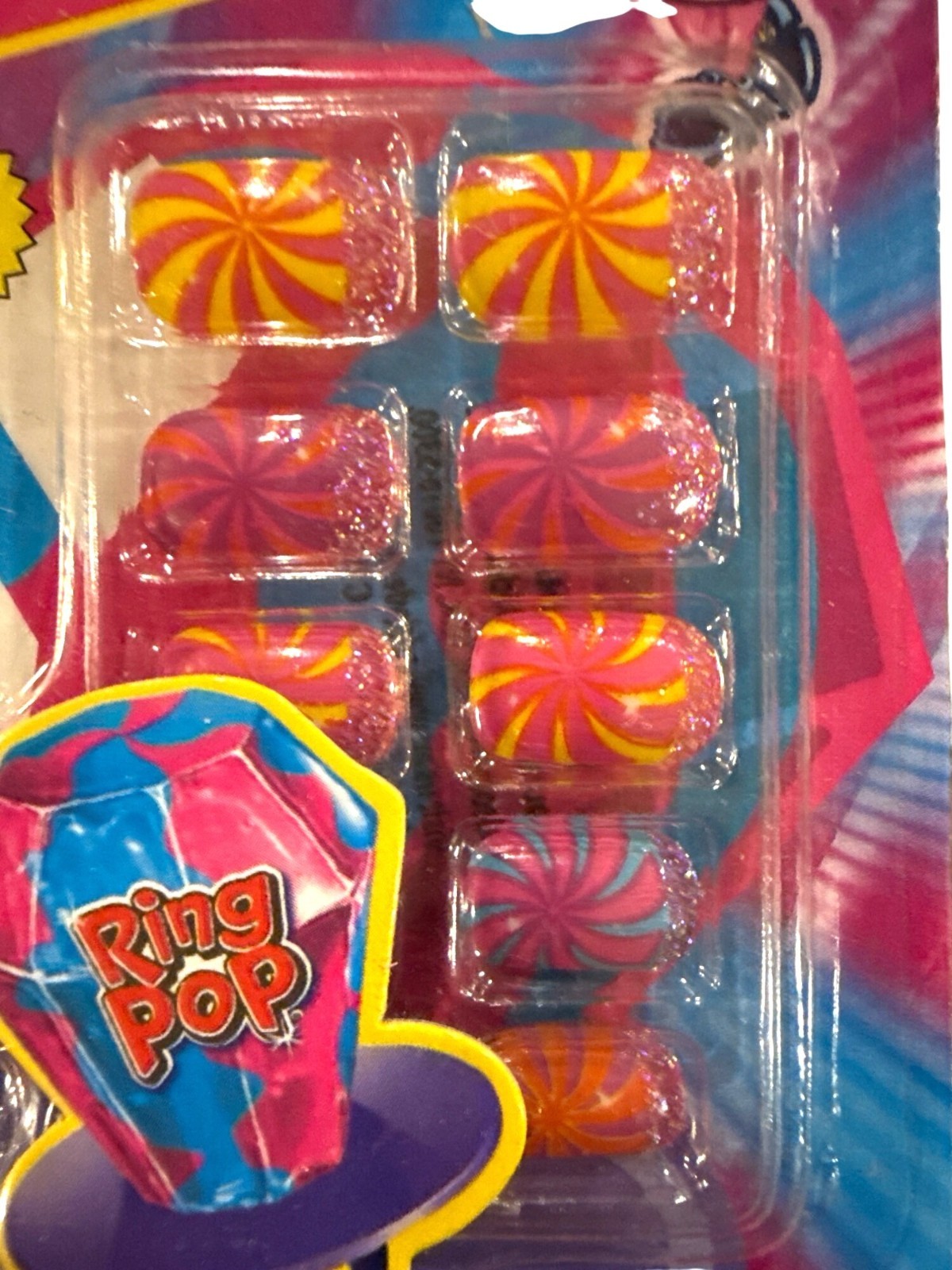 RING POP 10 Press-On Nails Pink+Lavender+Orange+Blue+Yellow SWIRLS Candy Design