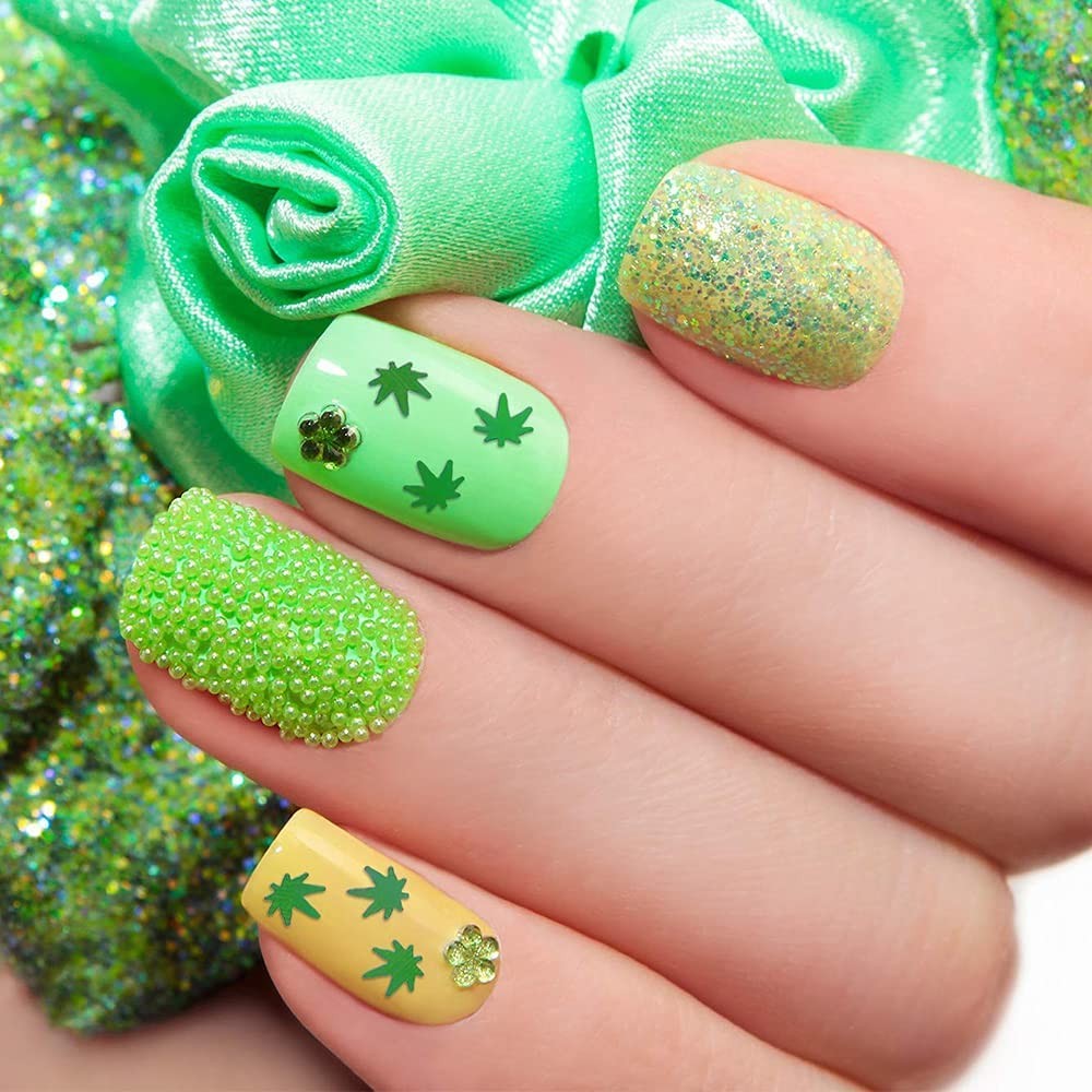 Weed Leaves Chunky Glitter Flakes Nail Art Sequin, Approx. (10g)