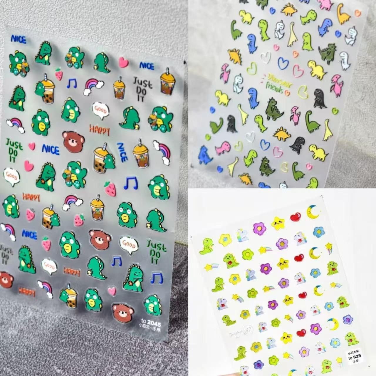 5D Embossed Cute Dinosaur Nail Art Stickers Cartoon Kawaii Design Anime Self …