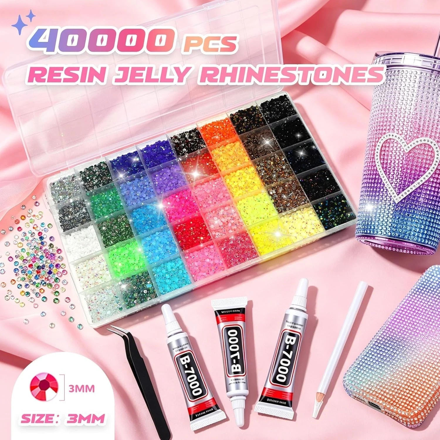 Bedazzling Kit 40 Colors Bedazzler Kit with Rhinestones Resin Jelly 40000 PCS