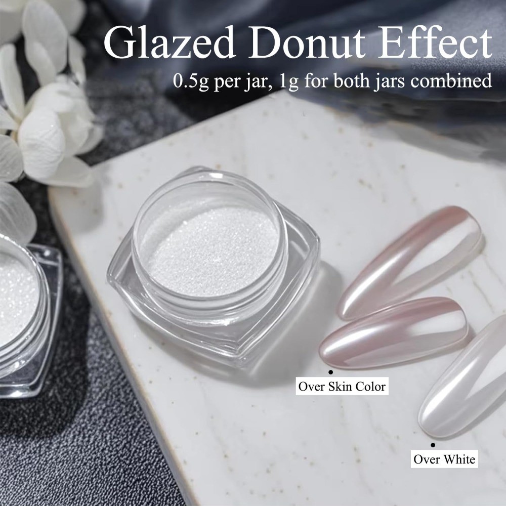 White Chrome Nail Powder Set Transparent Glass Mirror Effect Aurora Pearl