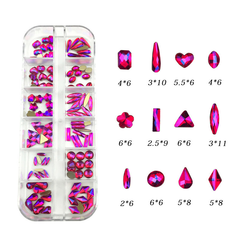 Nail Art Rhinestones Mix Flatback Glass Gems Glitter Crystals 3D Tips Decoration