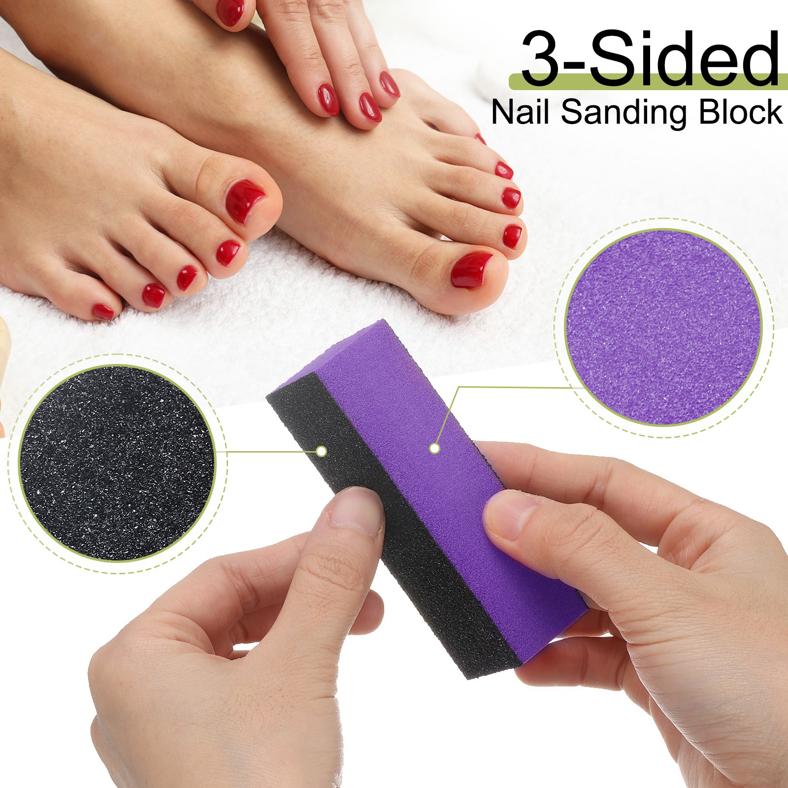 15pcs Nail Buffer Block 60/80/80 3 Sided Grit Nail File for Nail Buffing, Purple