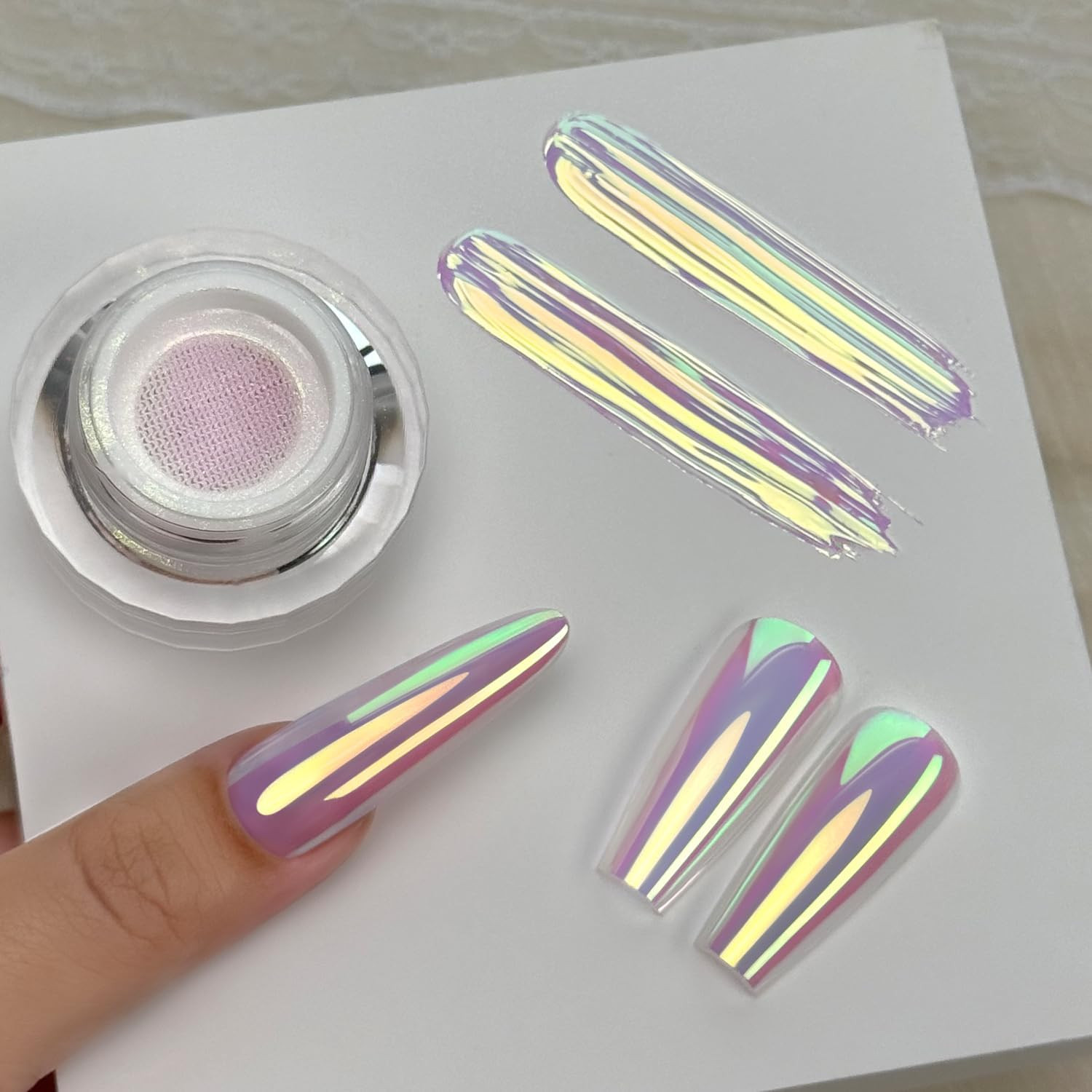 Yokefellow Gleamtap Cushion Aurora Chrome Nail Powder -Mermaid Aurora Effect,Nai