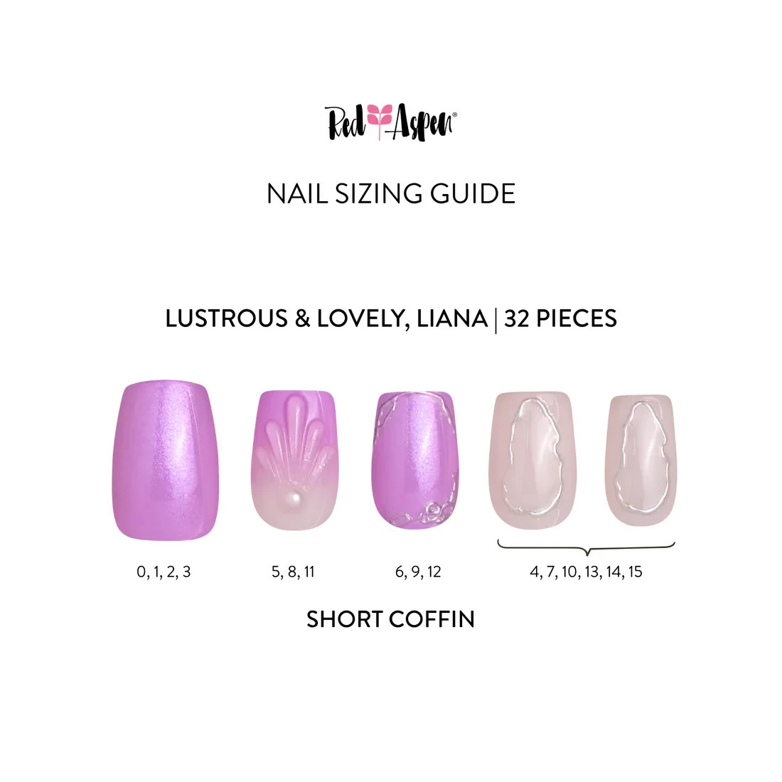 Red Aspen Press On Nails-Lustrous & Lovely, Liana Coffin Short 3D Shell