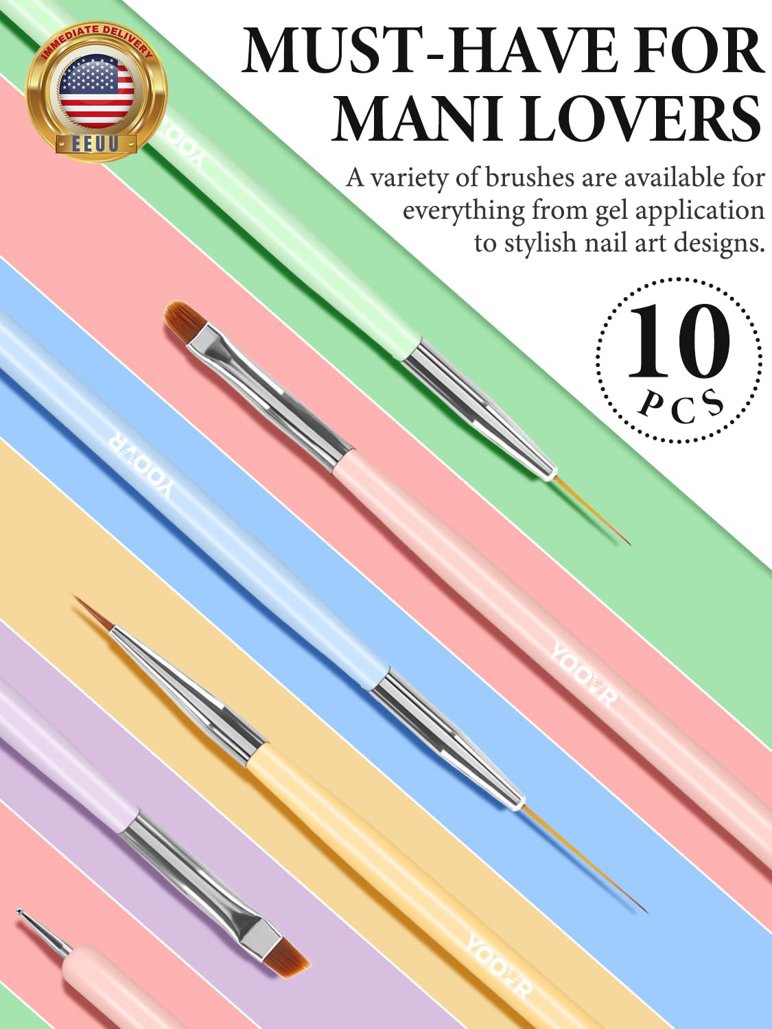 10 Pcs Nail Art Brushes Set, Nail Dotting Tools, French Tip Tool, Nail Art Deign
