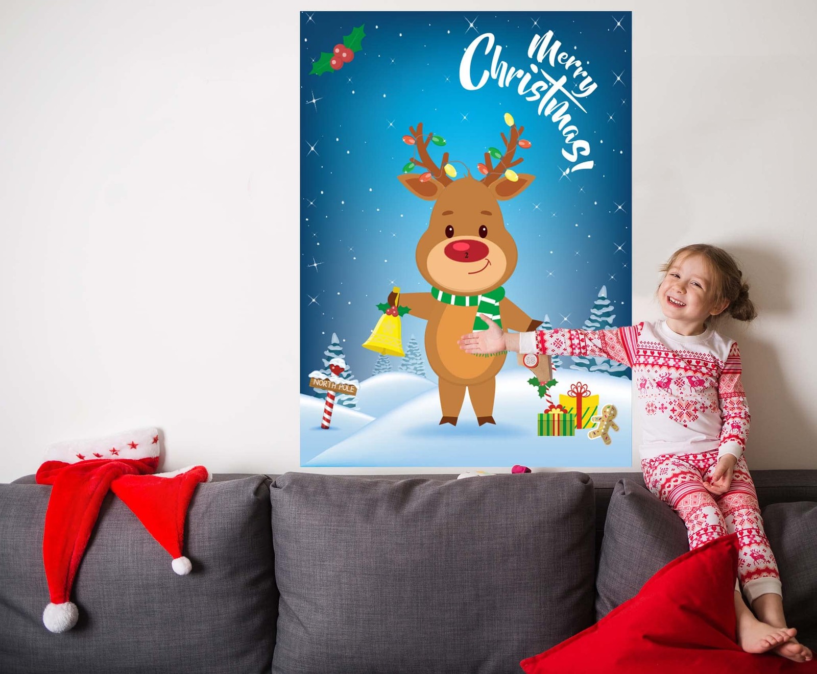 Funnlot Christmas Games 27 inches x 21 inches, Pin the Nose on Reindeer