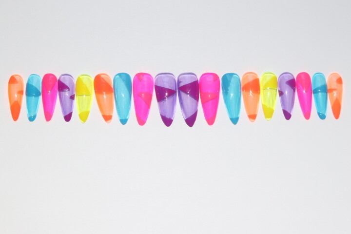 90’s Inspired Neon – press on nail set- (Set of 18 sizes 0-8) long Almond
