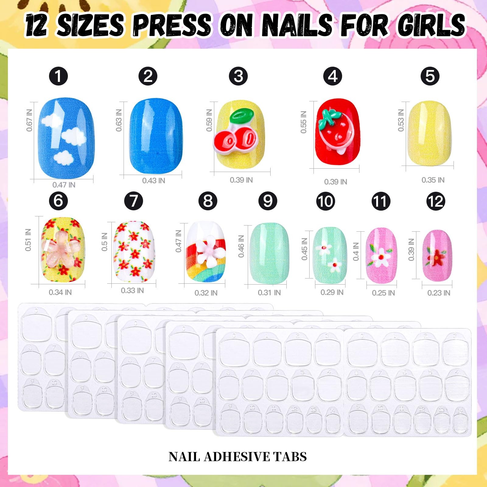 FANDAMEI Press on Nails for Girls, 6 Styles 144PCS Small, Multicolor