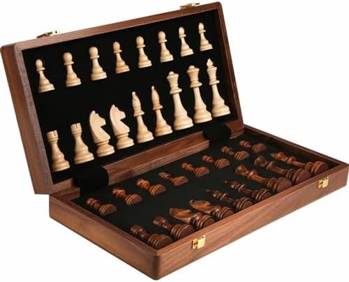 15” Walnut Chess Set with Storage Board for Adults & Children, 2 Players