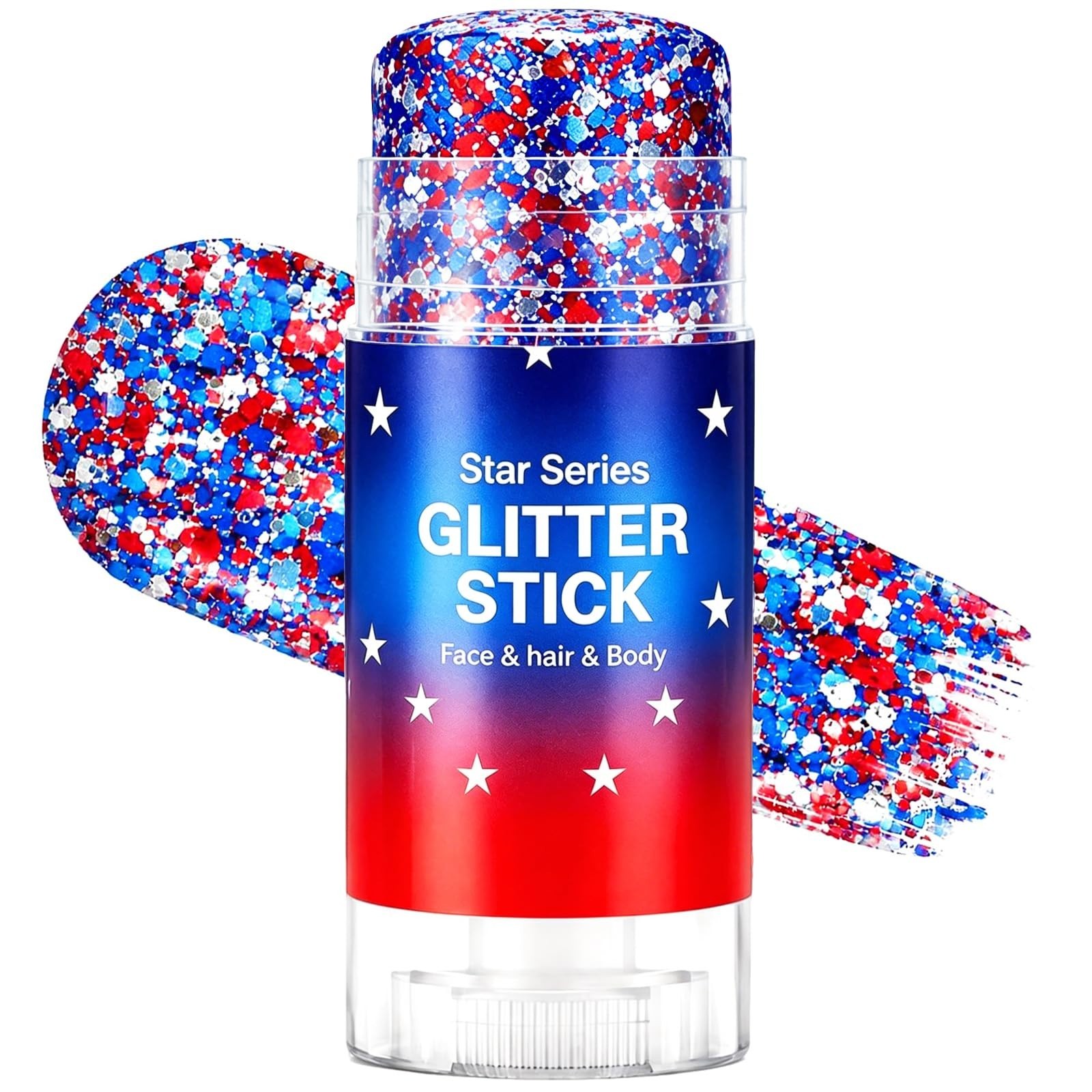 4th of July Body Glitter Stick – Red White Blue Star Face & Hair Glitter for Kid