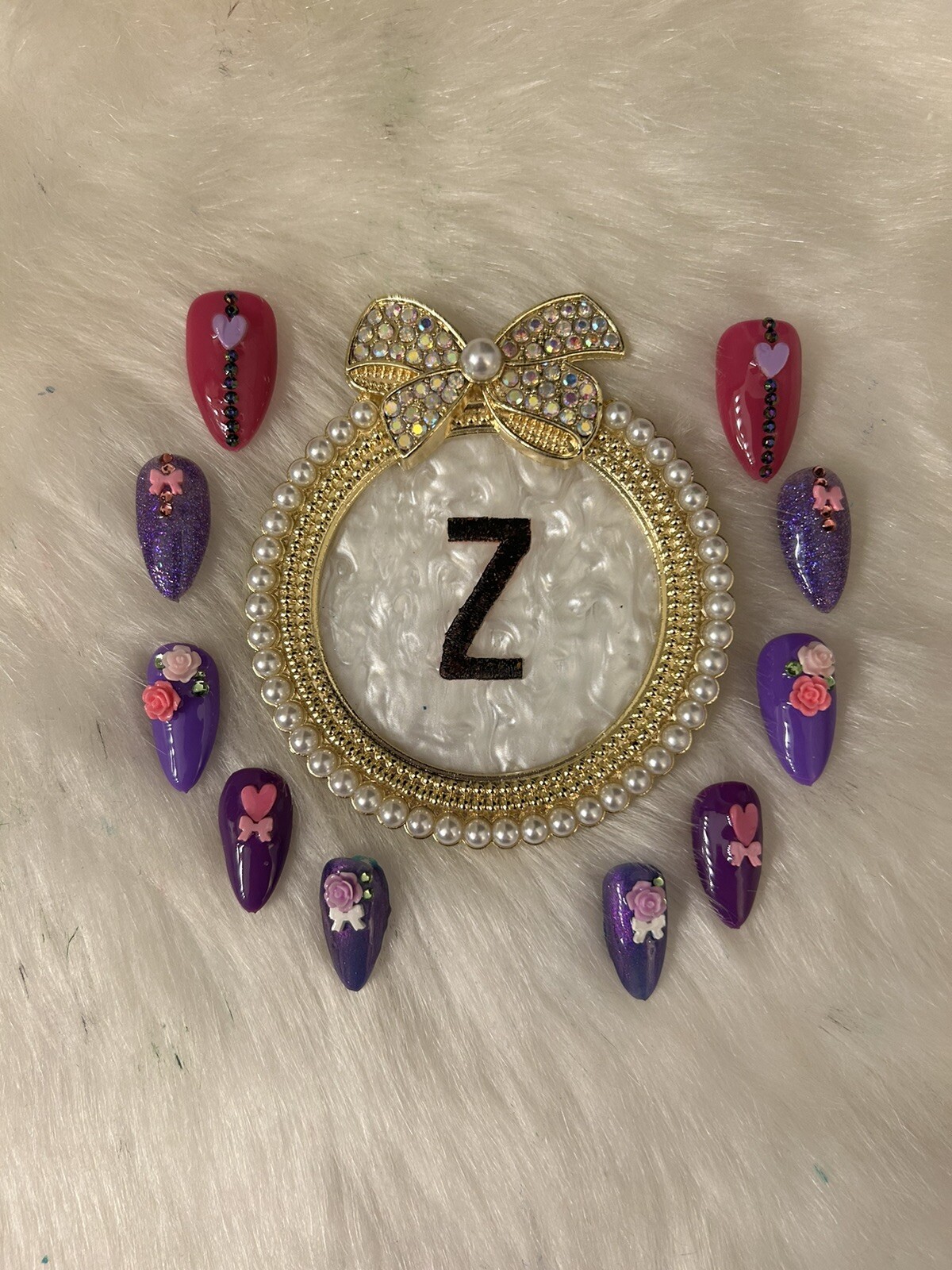 Z NAILZ! Handmade Set Of Shades Of Purple M Almond Press On Nails With Bling