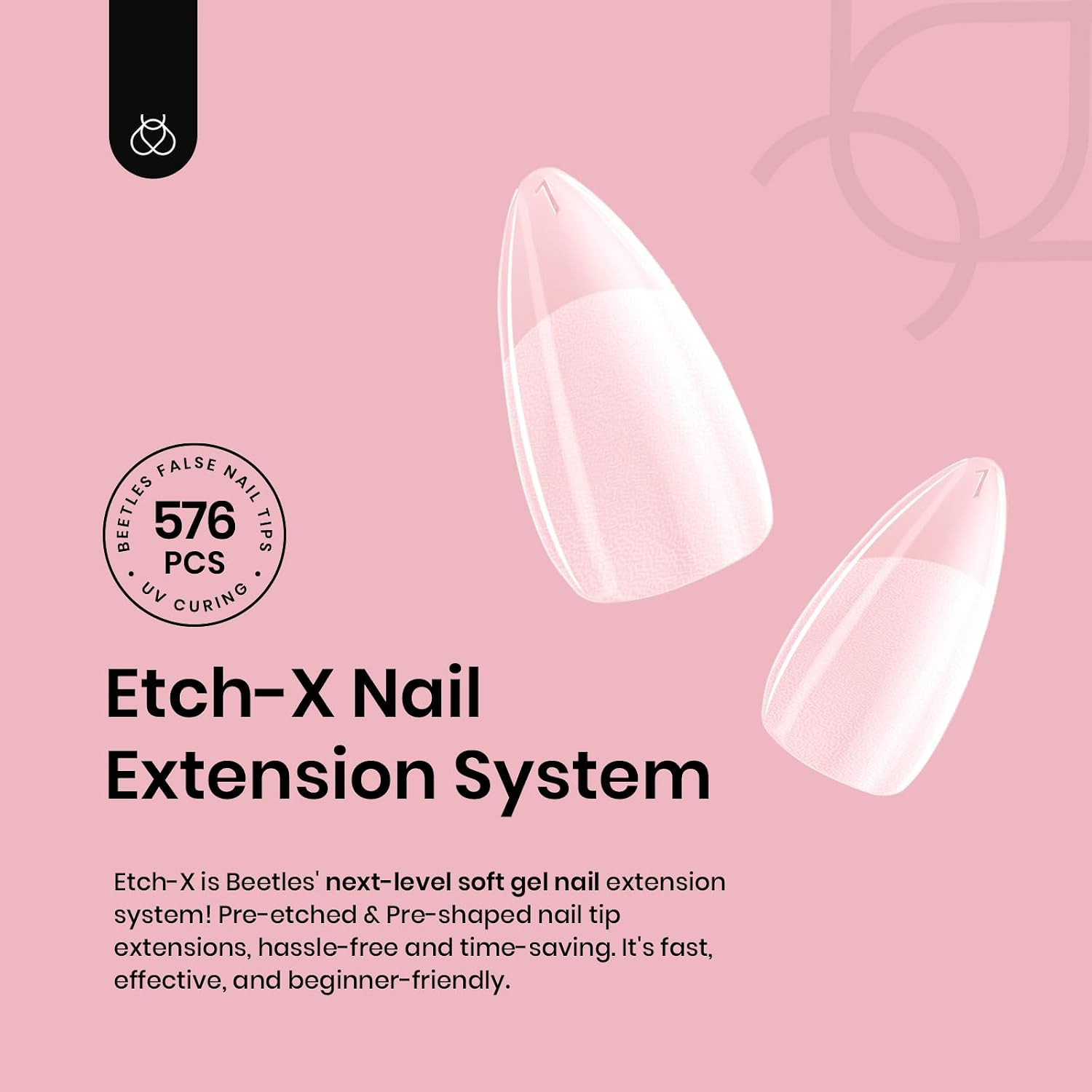 Gel Nail Tips 576Pcs Short Almond Etch-X Nail Tips 12 Sizes | Pre-Shape Soft Acr