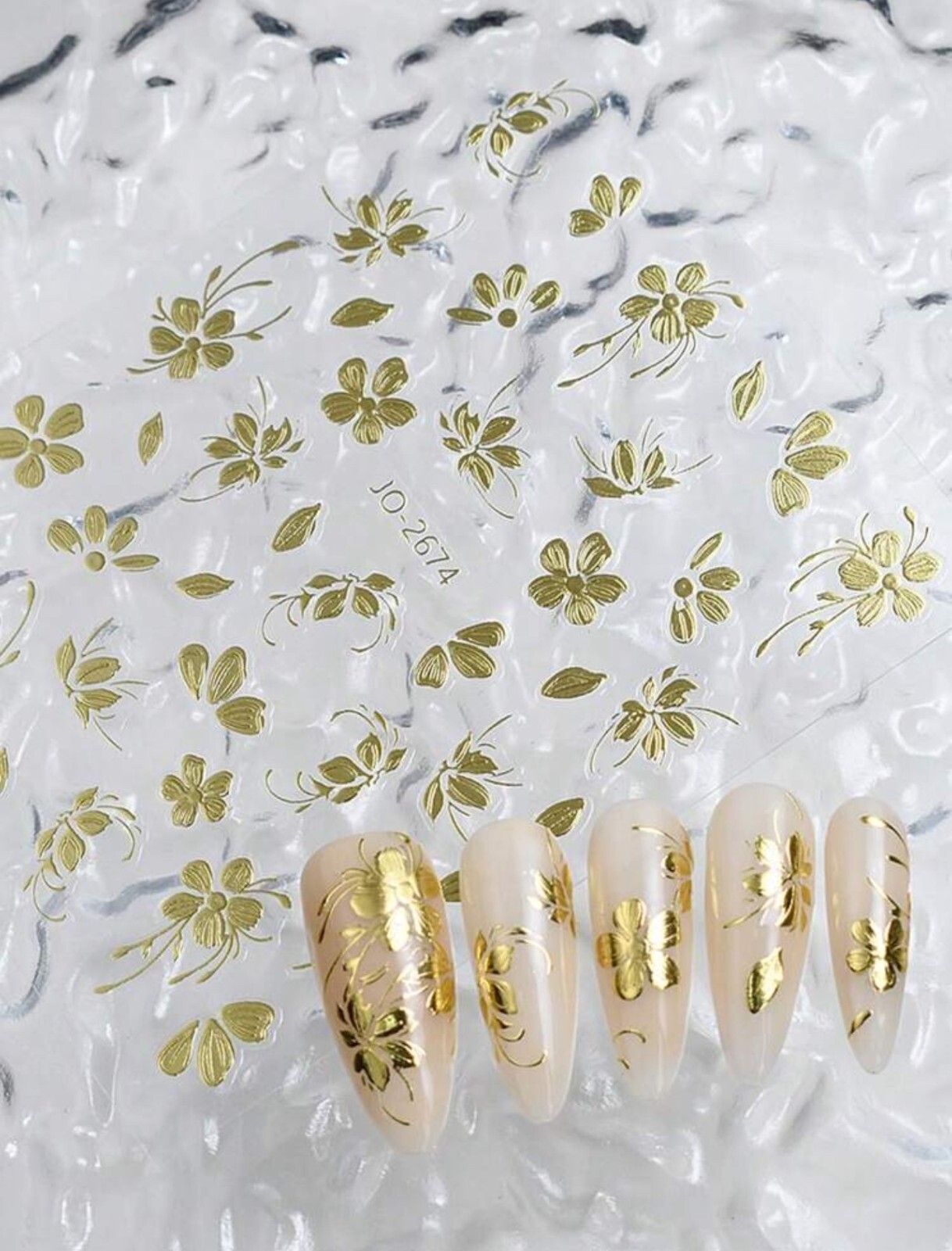 Metallic Gold Flowers Nail Art Stickers Self-Adhesive Golden Petals Floral JO