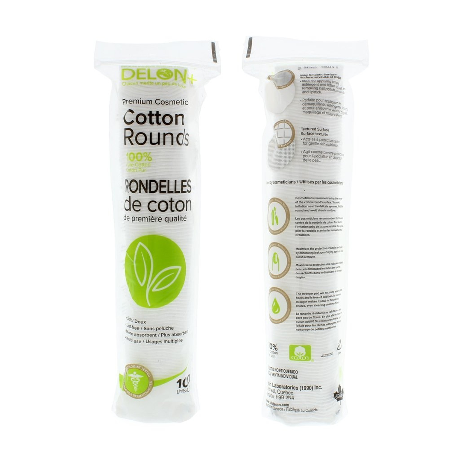 Delon Premium Dual-Sided Cotton Rounds, 100 Count (Pack of 1) – Lint-Free,