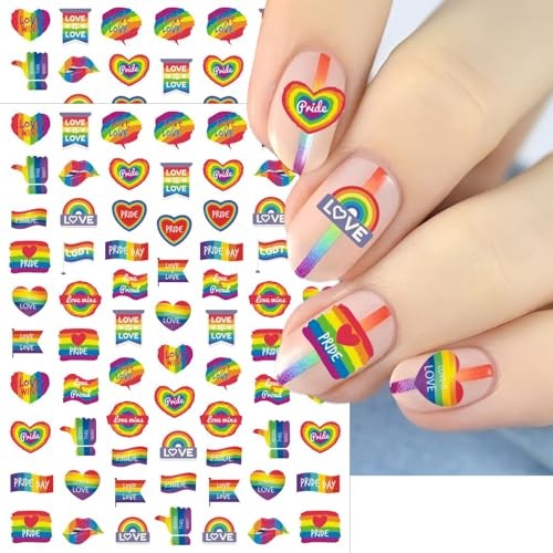 4 Sheets Pride Nail Art Stickers for Women & Man LGBTQ+ Rainbow Nail Art Decals