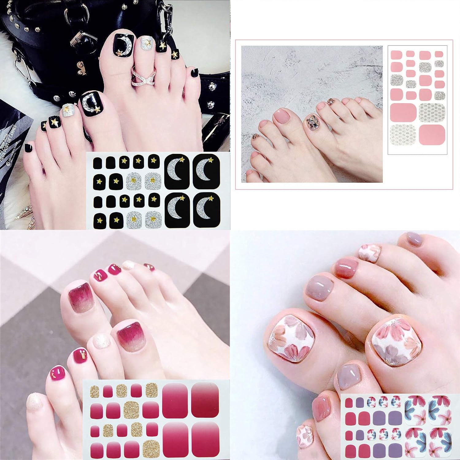 20 Sheets Adhesive Toenail Polish Wraps Stickers Flower Marbling Toe Nail Strips