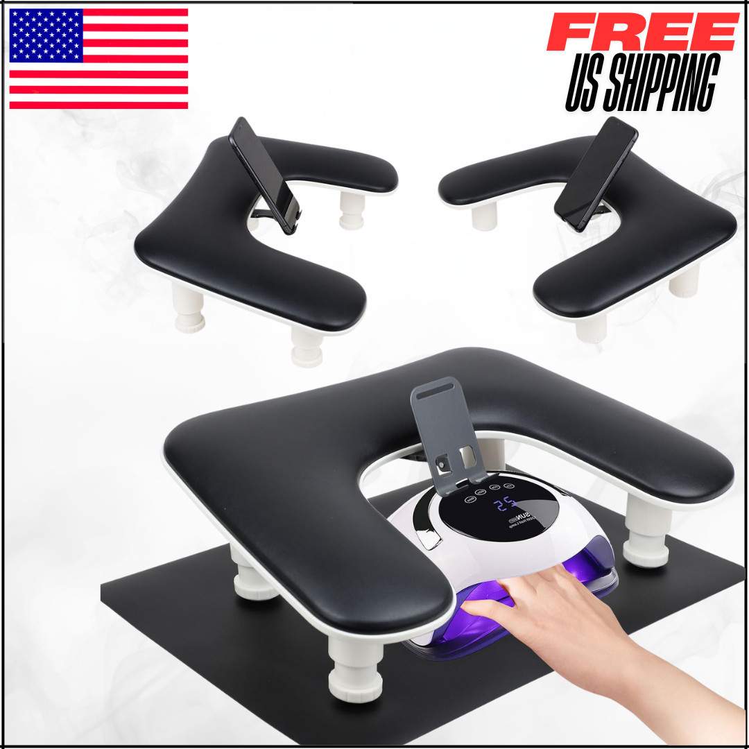 U Shaped Manicure Nail Hand Rest Arm Stand Pillow W/ Table Mat Phone Holder
