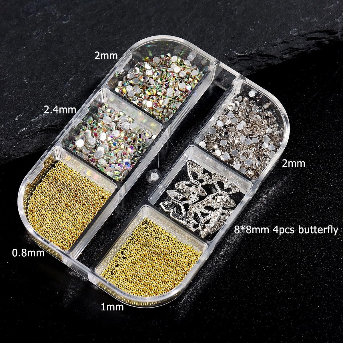 3D Flower Nail Charms Kit: Pink Acrylic, Gold Beads, AB Gems for Crafts