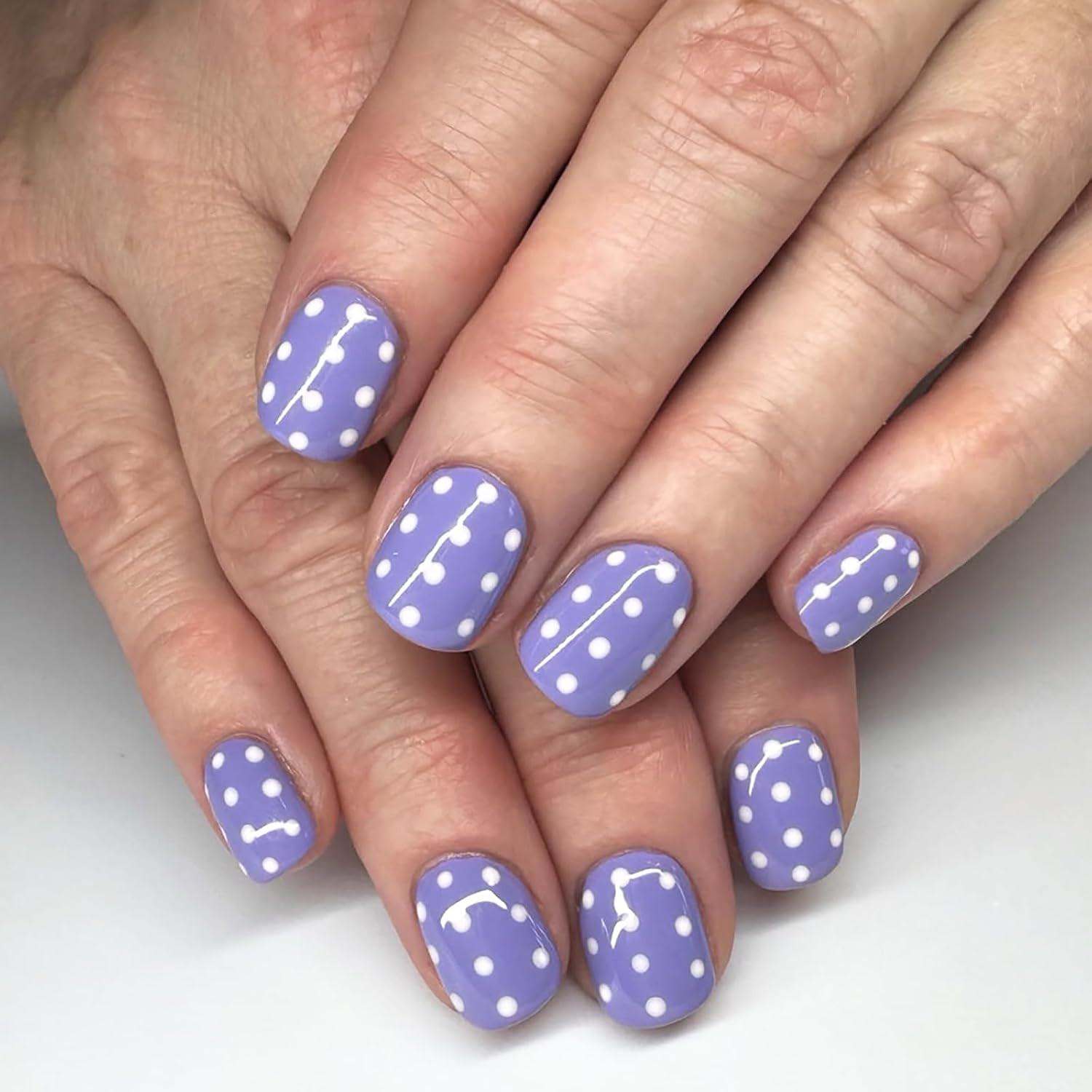 24Pcs Rose Red Press on Nails,Short Oval Fake Nails with Brown Polka Dots Design
