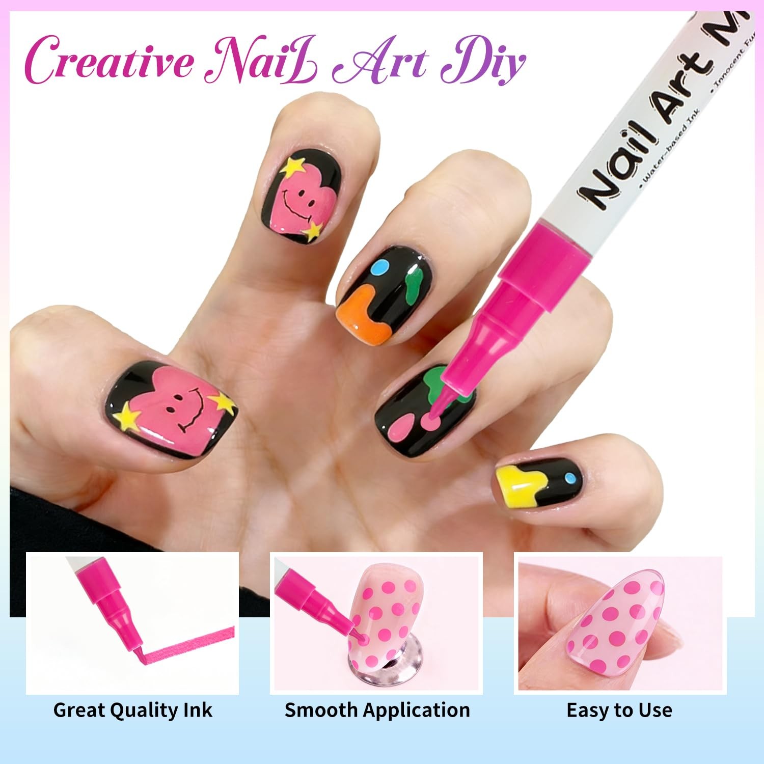 RFENLY 24 Colors Nail Art Pens Set, 3D 0.5MM Polish Pens, DIY 02#