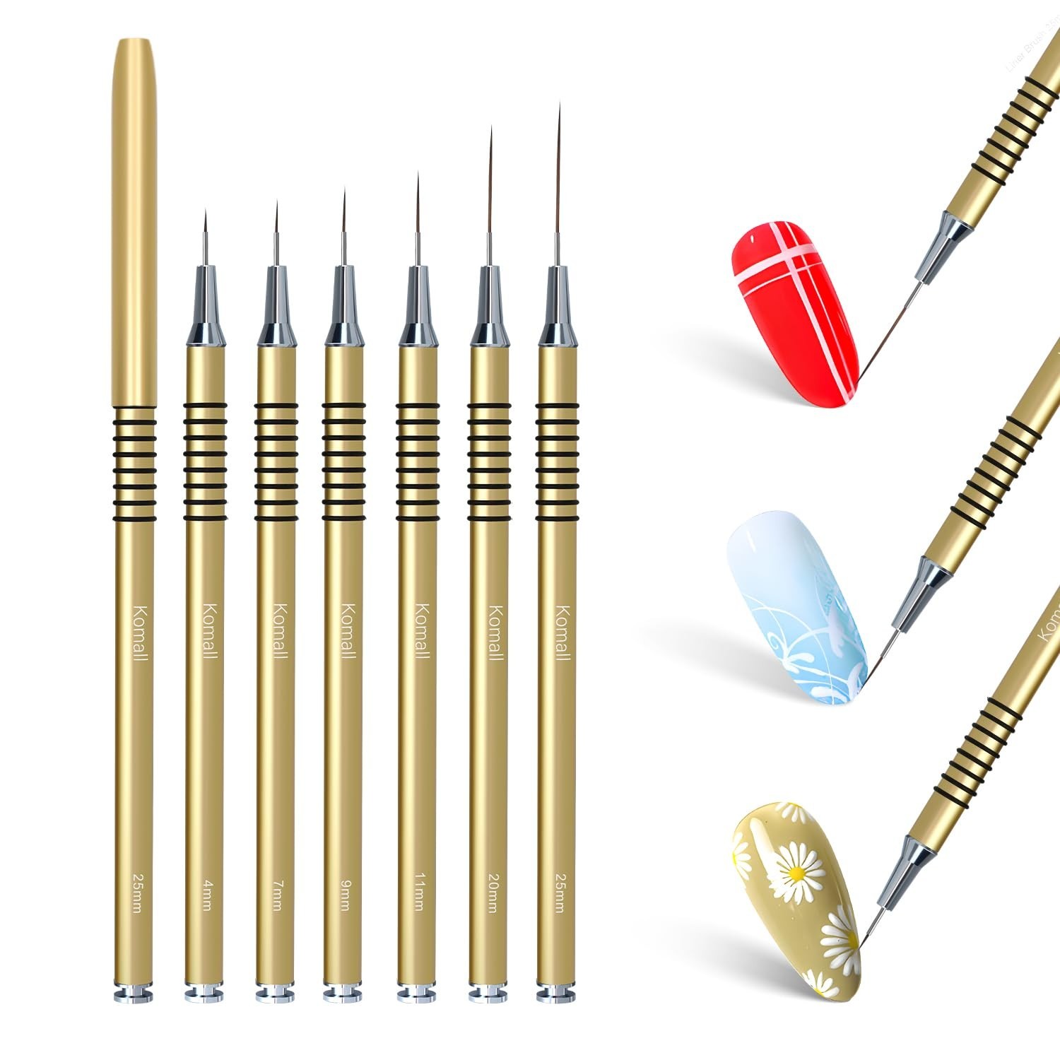 Metallic Nail Art Brushes, 6Pcs Non Slip Liner Brush Set, UV Gel Polish Paint…