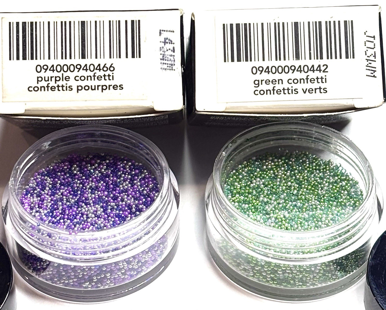 2 LOT – Avon Sprinkle Nails Decorations PURPLE & GREEN Confetti 3D Nail Art NEW!