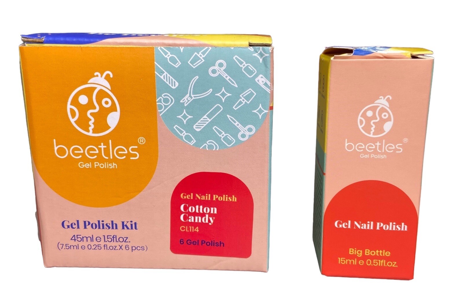 Beetles 7 Gel Nail Polish Cotton Candy 45ml e 1.5floz Big Bottle 15ml e 0.51floz