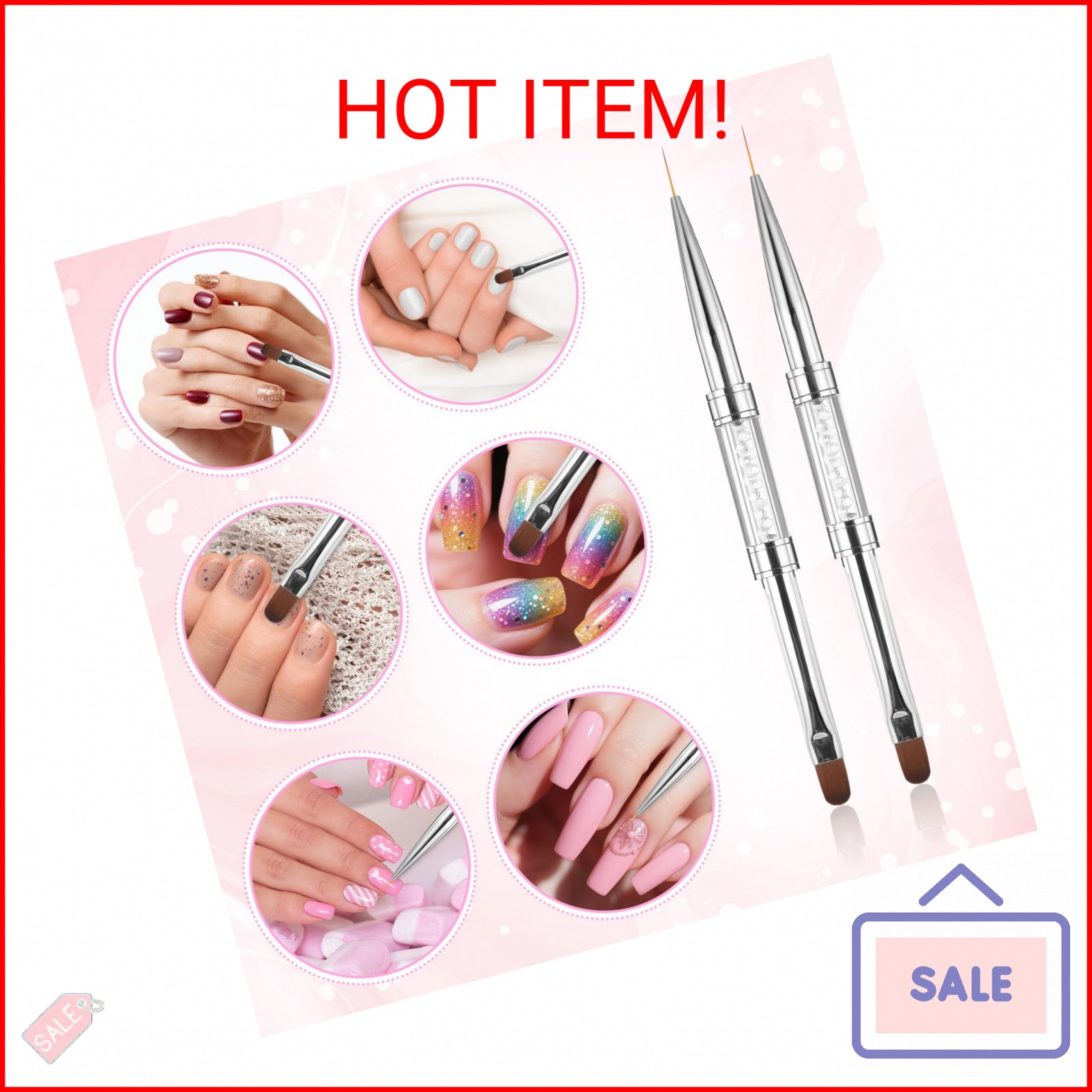 cobee 2 Pcs Double Ended French Tip Brush Hard Gel, Nail Builder Gel Brush, Brus