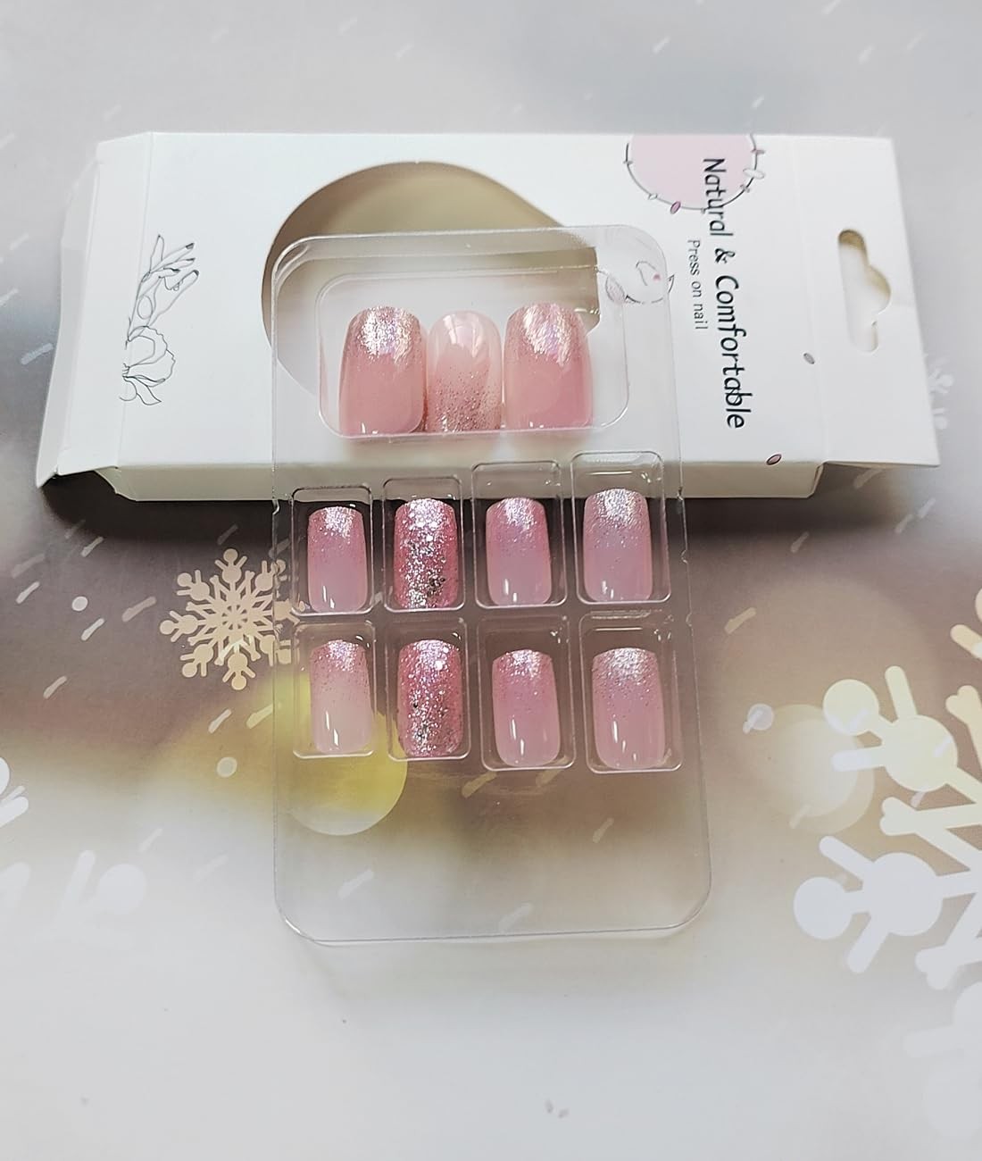 Glitter Ombre Press on Nails Short Square – WLGDLH Pink short, Color pink15