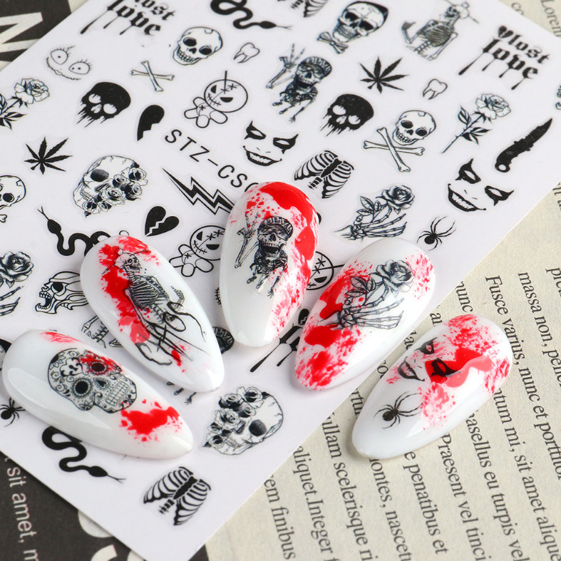 Nail art 3D stickers Skull skeleton Zombies pumpkin RIP ghost Halloween DIY NS38