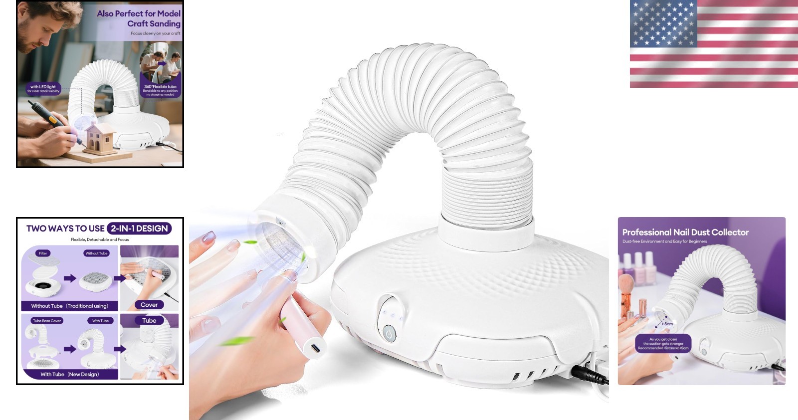 Versatile Nail Dust Collector with Built-in LED Light & Custom Suction Control