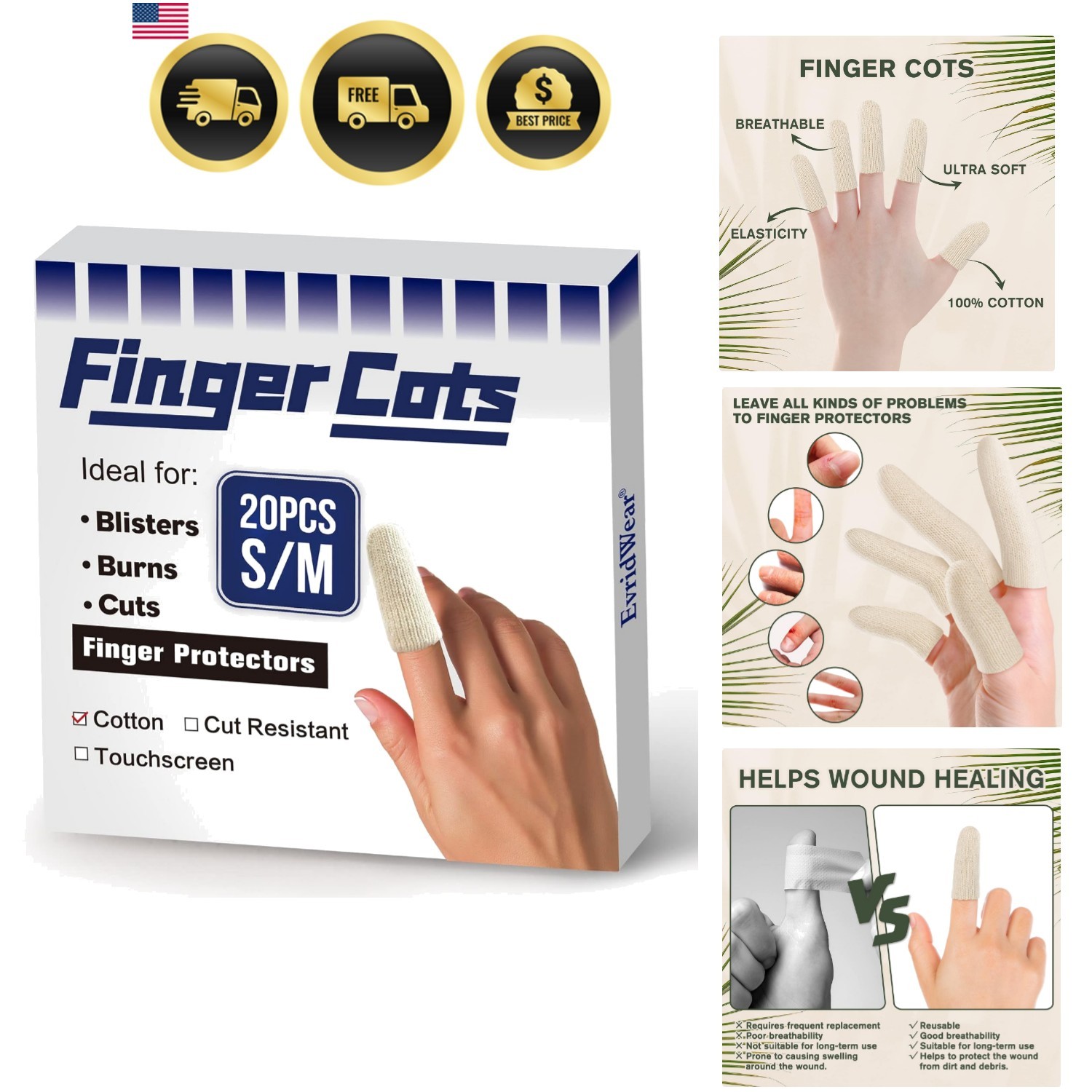 Cotton Finger Cots Cotton Cushion 20PCS for Cracked Skin, Eczema, Calluses, M…